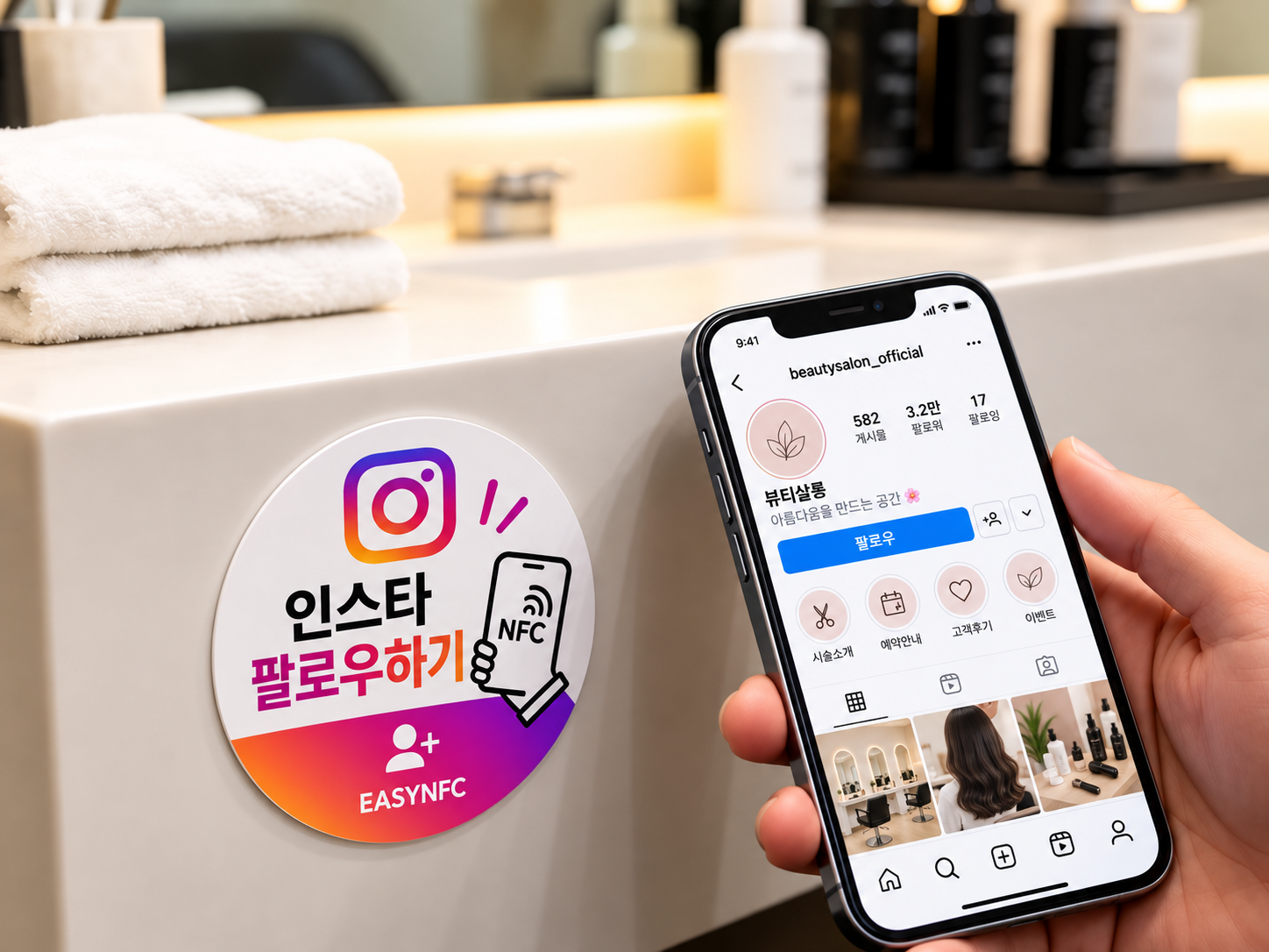 인스타그램 팔로우 NFC 스티커 사용 예시