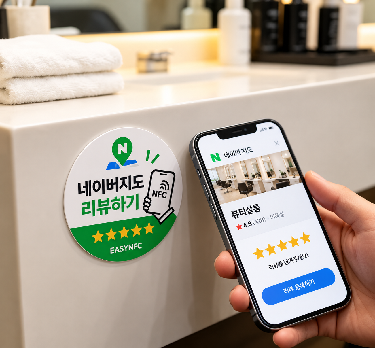네이버 지도 리뷰 NFC 스티커 사용 예시